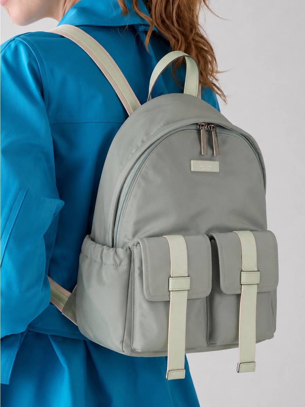 kate spade Sage Green Nylon Backpack with Cream and Mint Straps